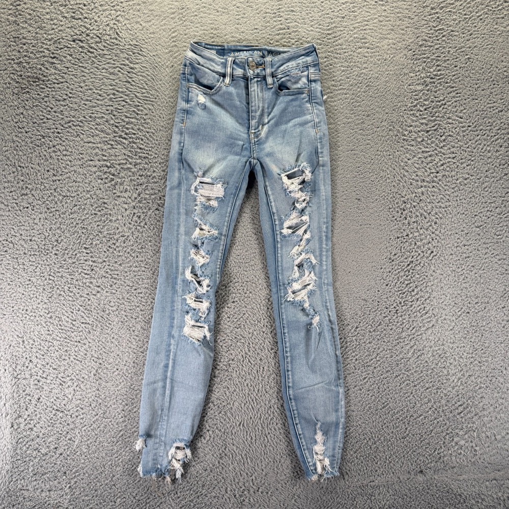 American Eagle Outfitters Jeans Womens 00 Blue Cotton Denim Jegging Distressed